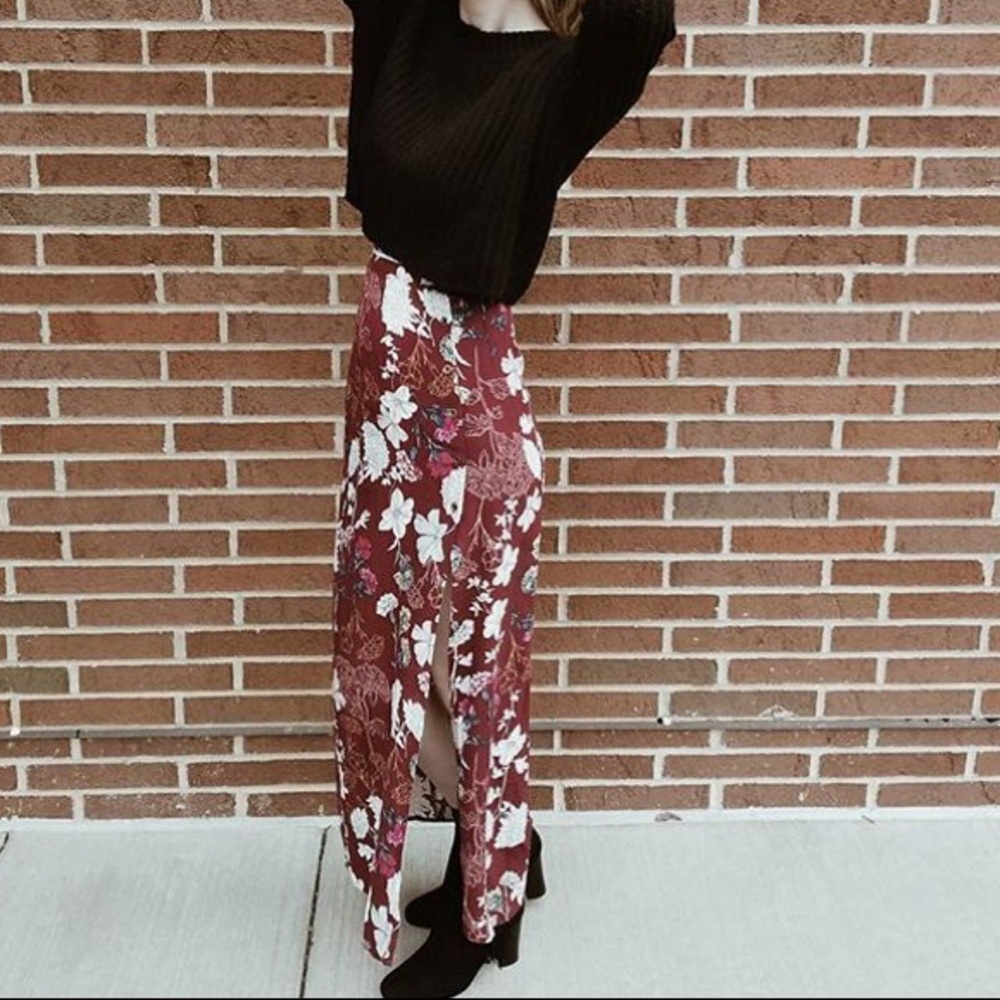 Forever21 Burgundy Floral Maxi Skirt